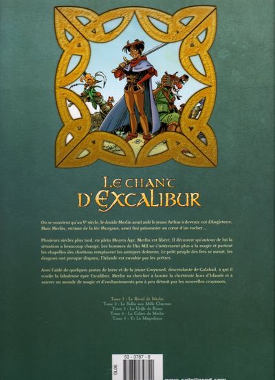 Verso de l'album Le Chant d'Excalibur Tome 1 Le réveil de Merlin
