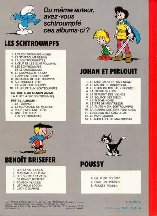 Verso de l'album Les Schtroumpfs Tome 8 Histoires de Schtroumpfs