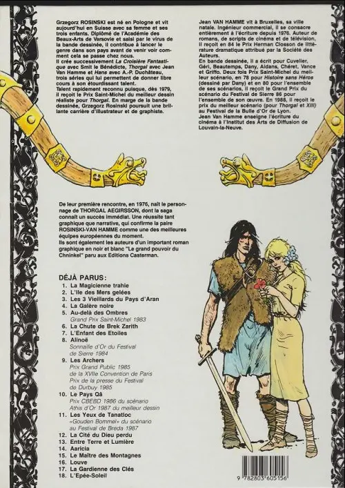 Verso de l'album Thorgal Tome 9 Les archers