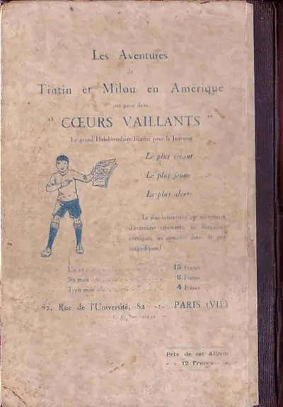 Verso de l'album Tintin Tome 3 Tintin en Amérique