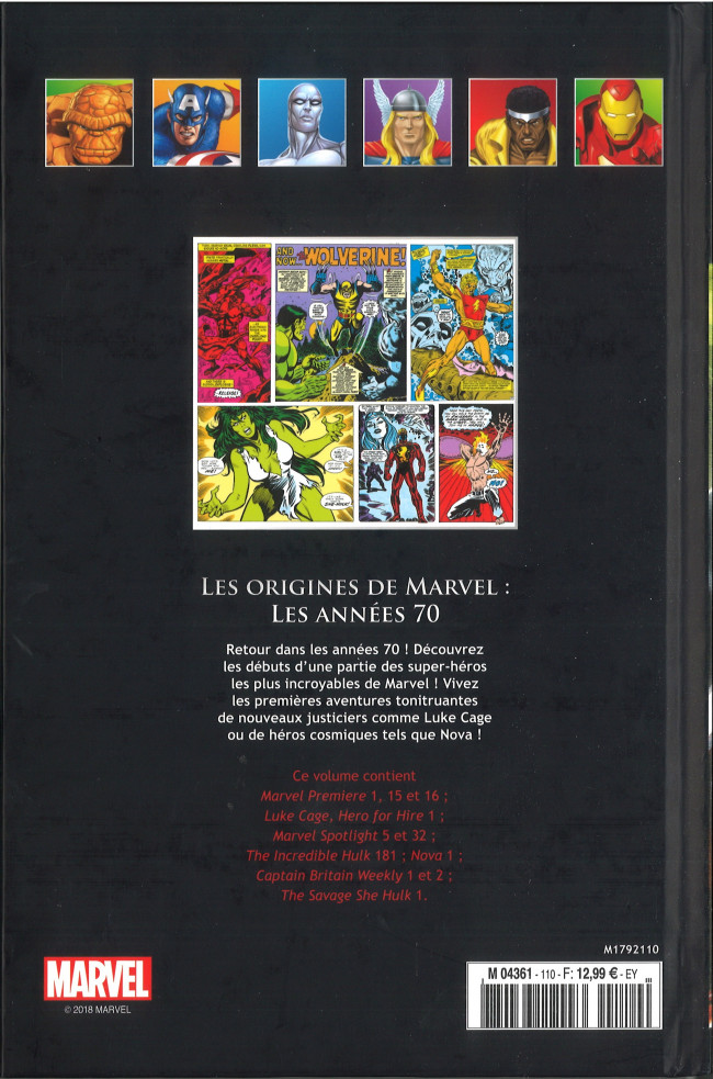 Verso de l'album Marvel Comics - La collection de référence Tome 110 Les Origines de Marvels - Les Années 70