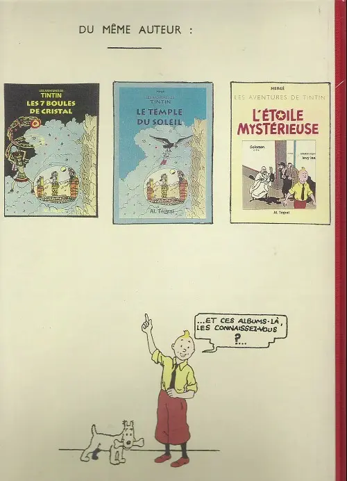 Verso de l'album Tintin Les 7 boules de cristal