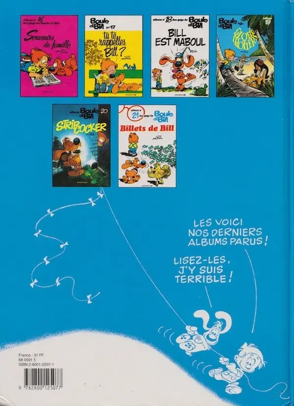 Verso de l'album Boule & Bill Tome 13 Carnet de Bill
