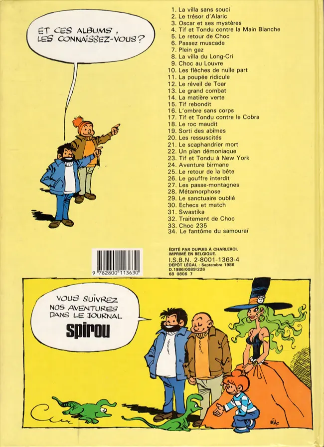 Verso de l'album Tif et Tondu Tome 21 Le scaphandrier mort
