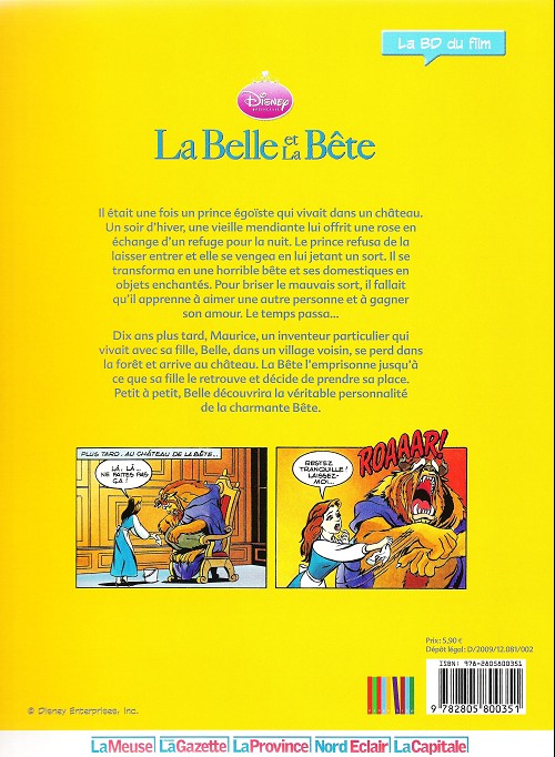 Verso de l'album Disney (La BD du film) Tome 9 La belle et la bête