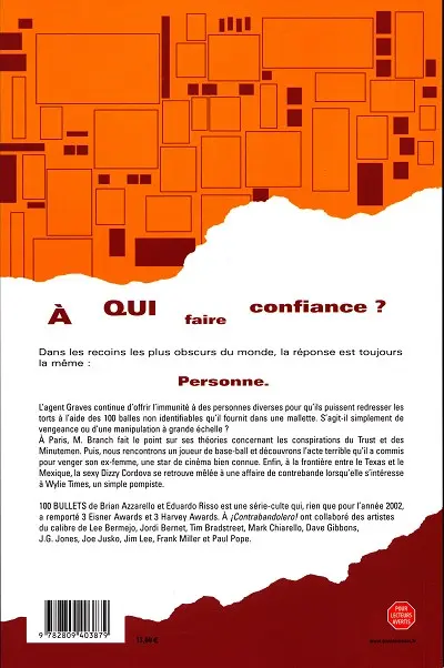 Verso de l'album 100 Bullets Tome 6 Contrabandolero !