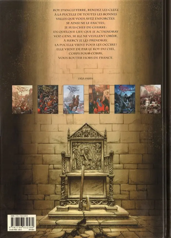 Verso de l'album Le Trône d'Argile Tome 6 La Geste d'Orléans