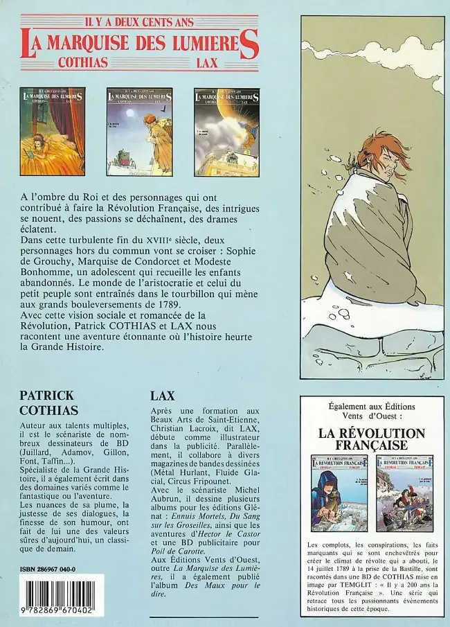 Verso de l'album La Marquise des Lumières Tome 1 La vierge et l'enfant