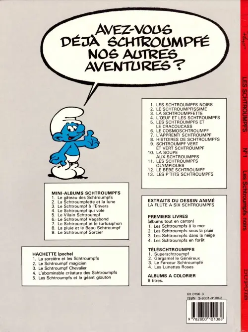 Verso de l'album Les Schtroumpfs Tome 1 Les Schtroumpfs noirs