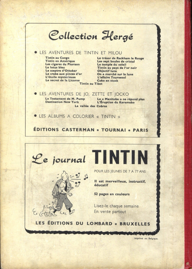 Verso de l'album Tintin Tome 53