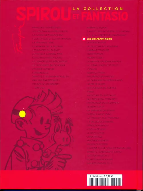 Verso de l'album Spirou et Fantasio La collection Tome 21 Les chapeaux noirs et 3 autres aventures de Spirou et Fantasio !