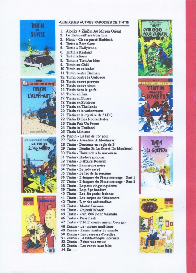 Verso de l'album Tintin Tintin à Tien An Men