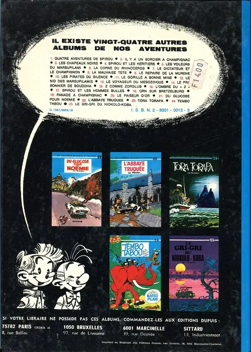Verso de l'album Spirou et Fantasio Tome 11 Le gorille a bonne mine