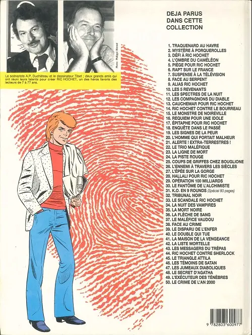 Verso de l'album Ric Hochet Tome 27 L'épée sur la gorge