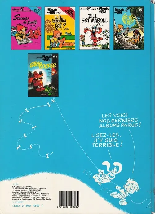 Verso de l'album Boule & Bill Tome 13 Carnet de Bill
