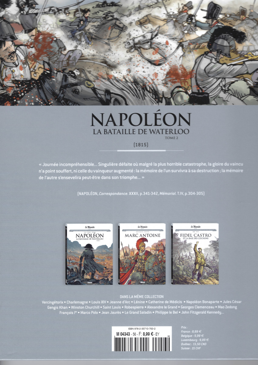 Verso de l'album Les grands personnages de l'Histoire en bandes dessinées Tome 56 Napoléon - La bataille de Waterloo - Tome 2