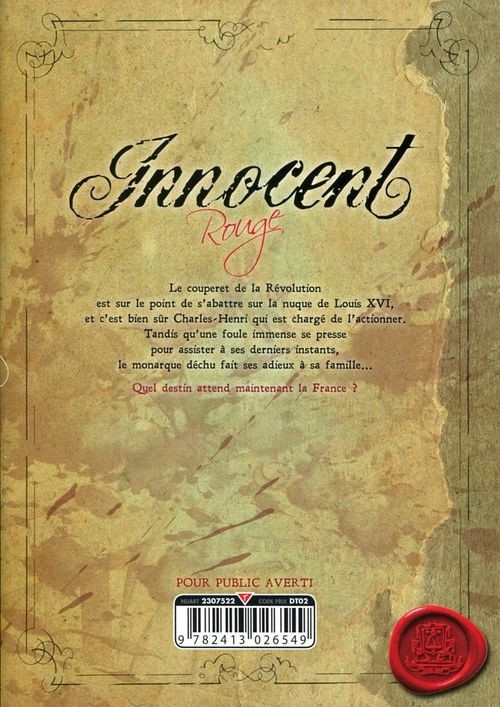 Verso de l'album Innocent Rouge 9 Le matin de l'exécution de Louis Capet
