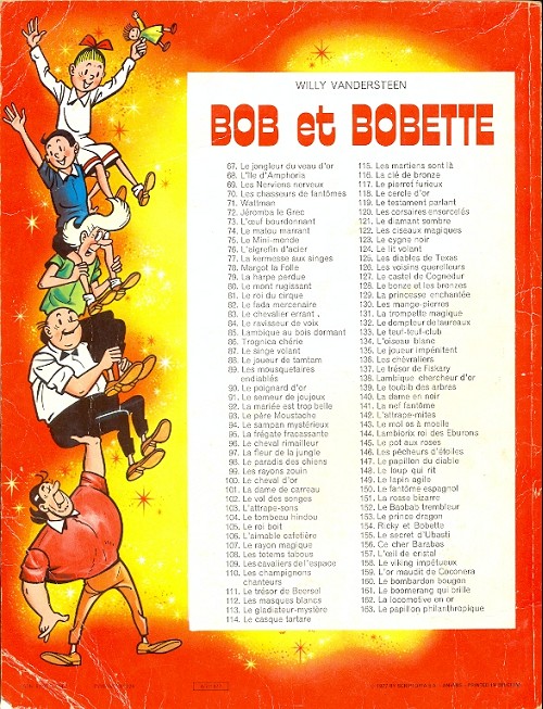 Verso de l'album Bob et Bobette Tome 110 Les champignons chanteurs