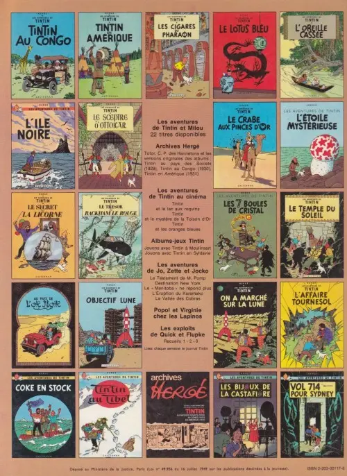 Verso de l'album Tintin Tome 18 L'affaire Tournesol
