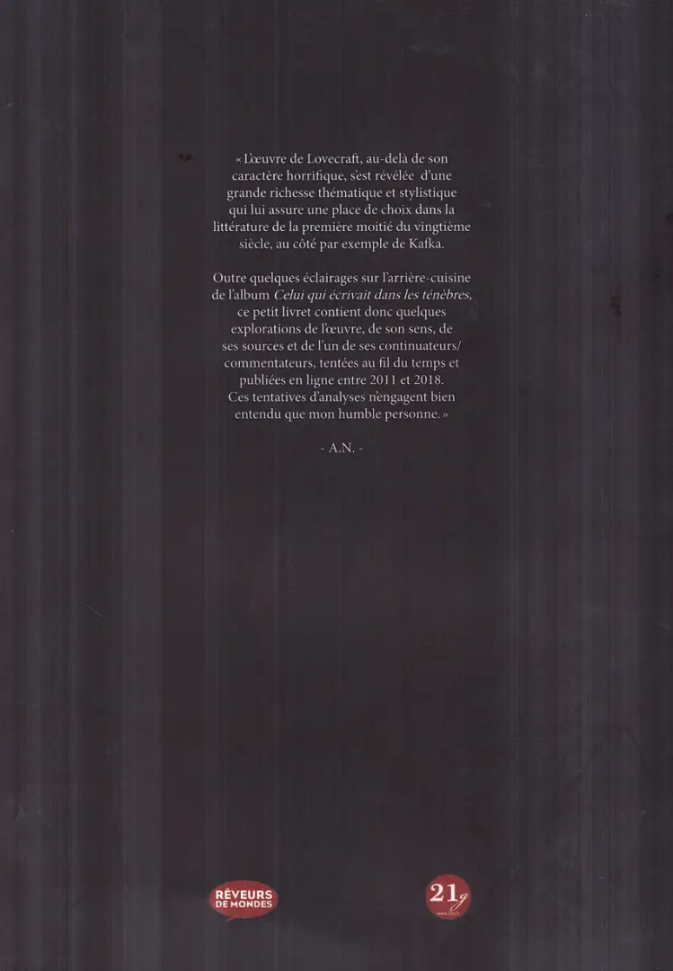 Verso de l'album Howard P. Lovecraft - Celui qui écrivait dans les ténèbres Making-Of