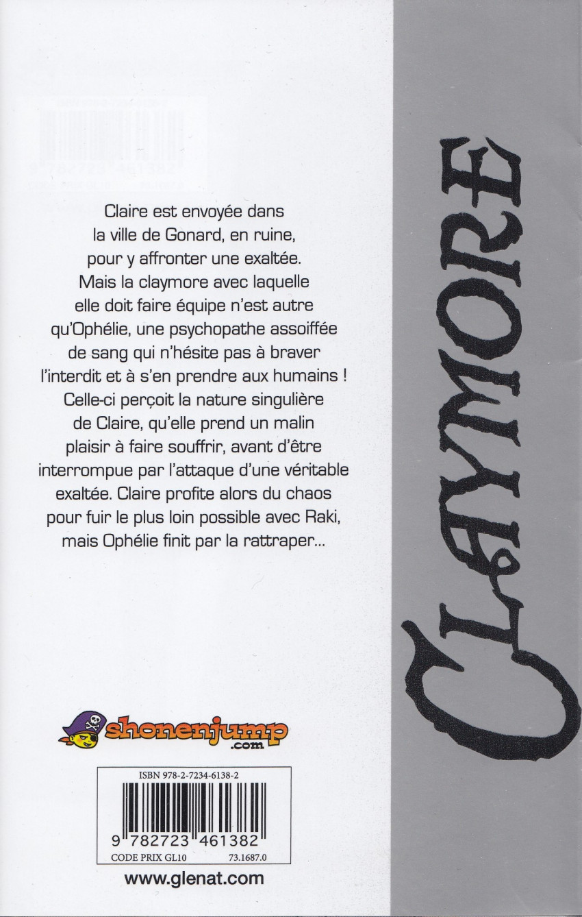 Verso de l'album Claymore Tome 7 Les qualifications des guerrières