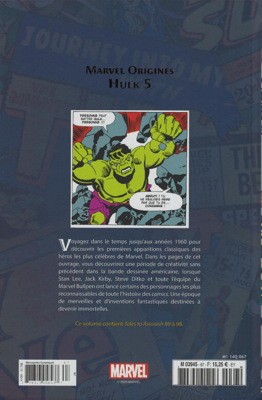 Verso de l'album Marvel Origines N° 67 Hulk 5 (1967)
