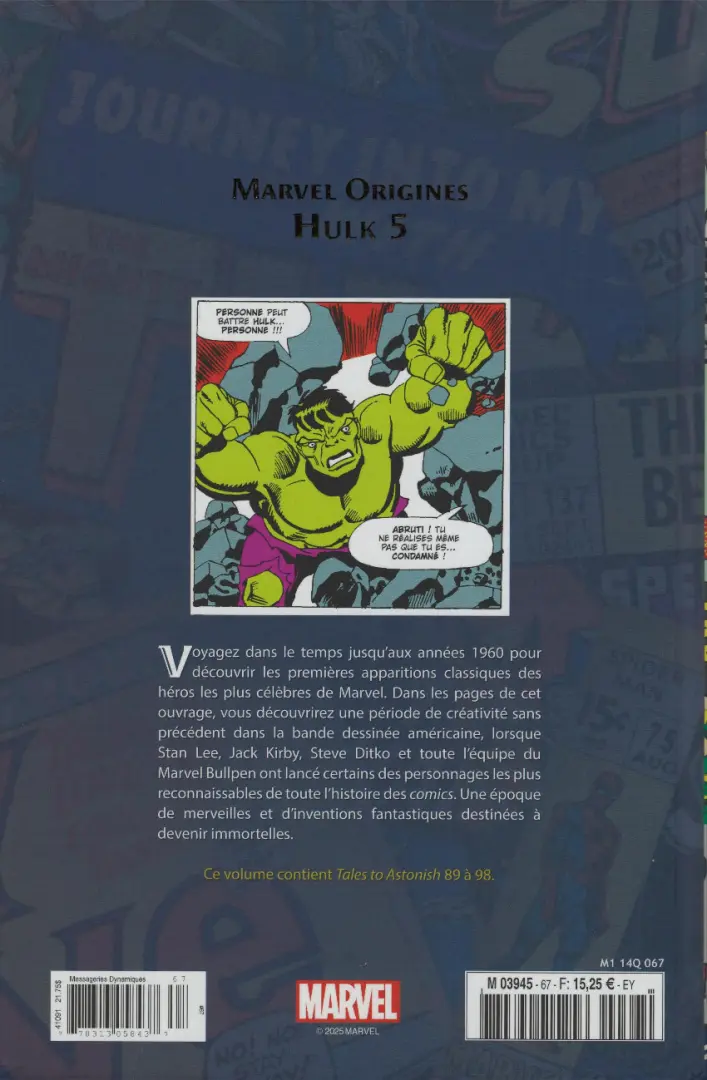 Verso de l'album Marvel Origines N° 67 Hulk 5 (1967)
