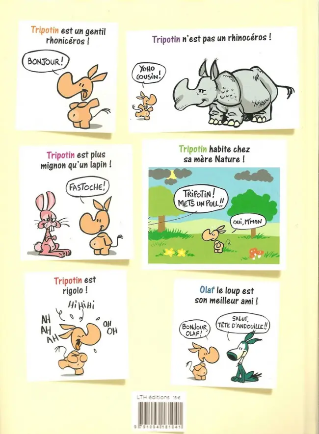 Verso de l'album Tripotin Le petit rhonicéros Tome 1 Plus haut que trois pommes !