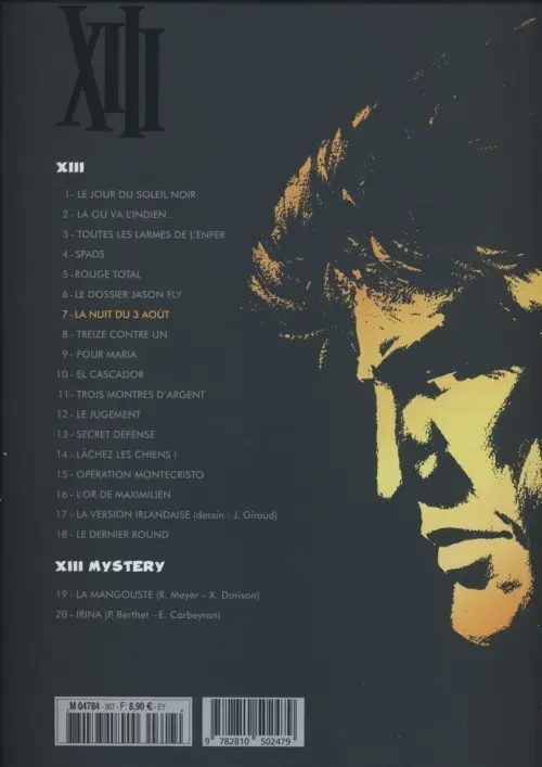 Verso de l'album XIII Tome 7 La nuit du 3 août