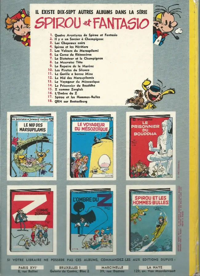 Verso de l'album Spirou et Fantasio Tome 8 La mauvaise tête