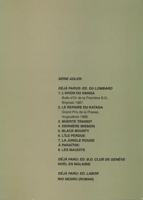 Verso de l'album Adler Noël en Malaisie