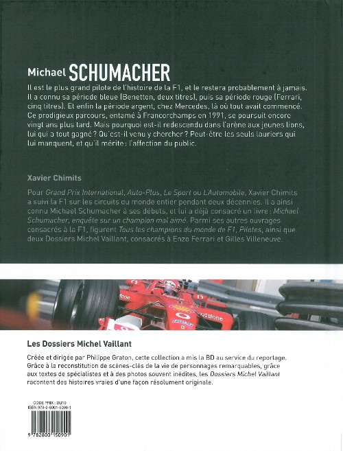 Verso de l'album Dossiers Michel Vaillant Tome 13 Michael Schumacher