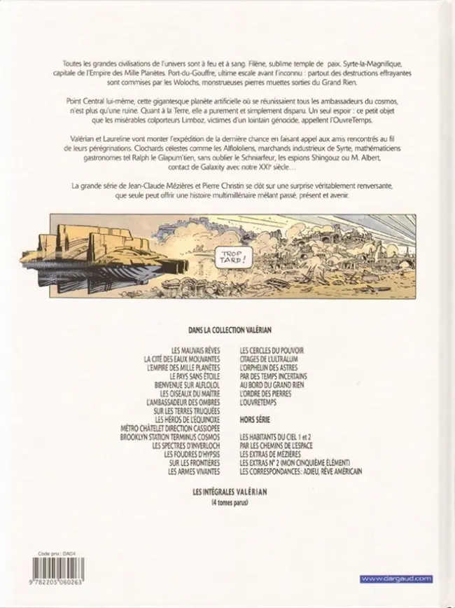 Verso de l'album Valérian Tome 21 L'OuvreTemps
