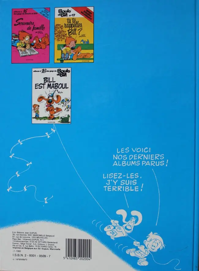 Verso de l'album Boule & Bill Tome 13 Carnet de Bill