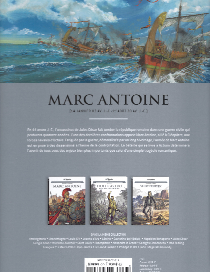Verso de l'album Les grands personnages de l'Histoire en bandes dessinées Tome 57 Marc Antoine