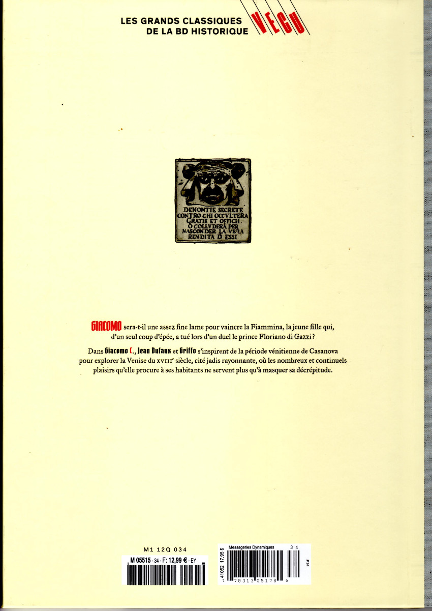 Verso de l'album Les grands Classiques de la BD Historique Vécu - La Collection Tome 35 Giacomo C. - Tome XII : La Fiammina