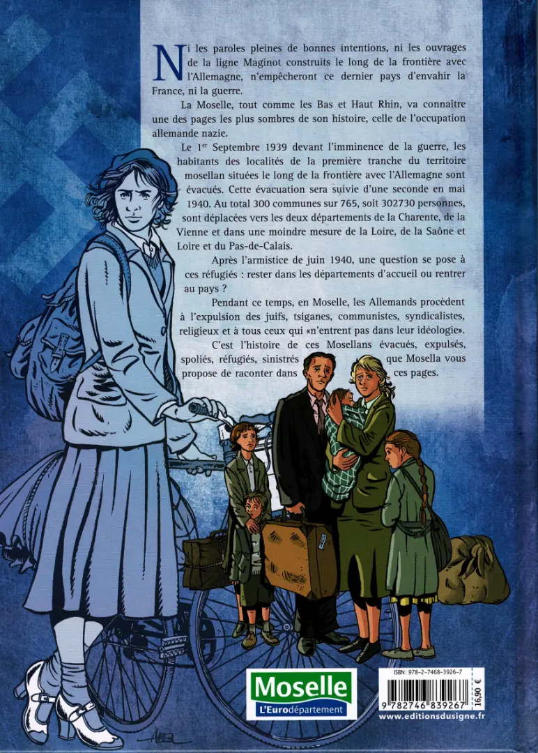 Verso de l'album La Moselle déracinée Les évacués, expulsés et déplacés de Moselle entre 1939 et 1945