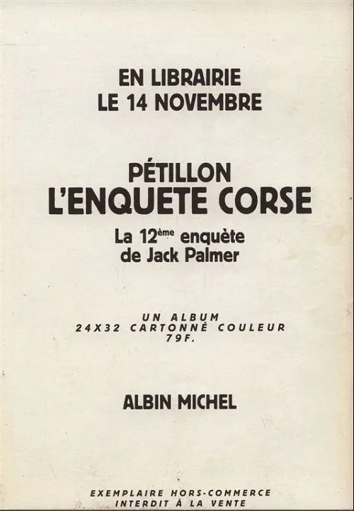 Verso de l'album Jack Palmer Tome 12 L'enquête corse