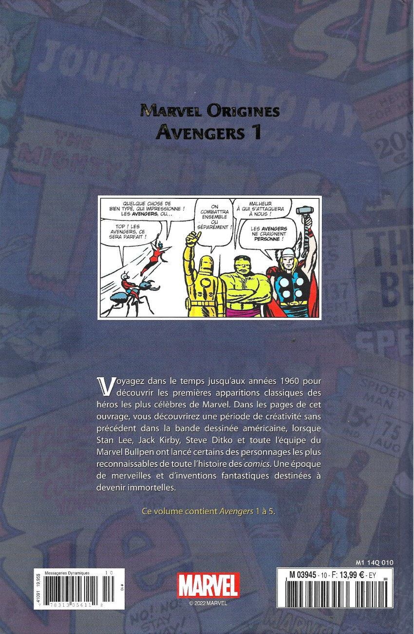 Verso de l'album Marvel Origines N° 10 Avengers 1 (1963)