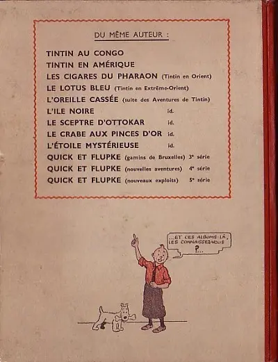 Verso de l'album Tintin Tome 10 L'étoile mystérieuse