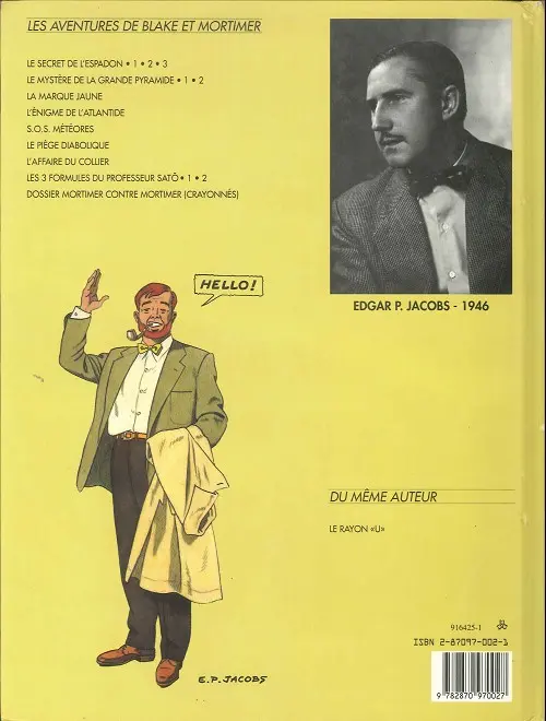 Verso de l'album Blake et Mortimer Tome 1 Le Secret de l'Espadon
