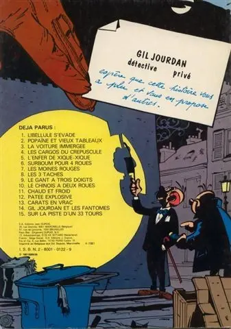Verso de l'album Gil Jourdan Tome 7 Les moines rouges