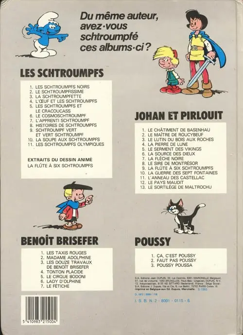 Verso de l'album Les Schtroumpfs Tome 8 Histoires de Schtroumpfs