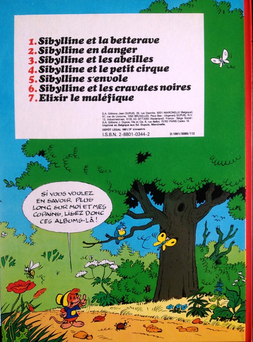 Verso de l'album Sibylline - Dupuis Tome 4 Sibylline et le petit cirque