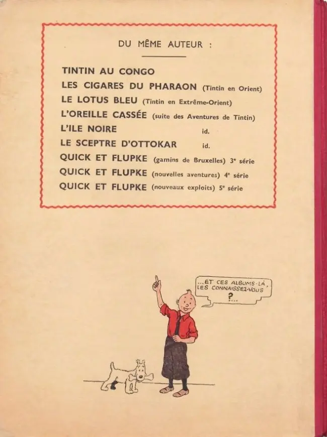 Verso de l'album Tintin Tome 3 Tintin en Amérique