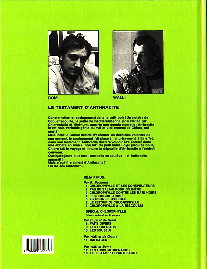 Verso de l'album Chlorophylle Tome 13 Le testament d'Anthracite