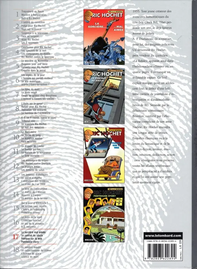 Verso de l'album Ric Hochet Intégrale Tome 17