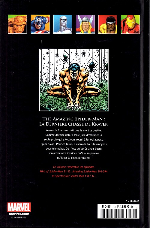 Verso de l'album Marvel Comics - La collection de référence Tome 13 The Amazing Spider-Man - La Dernière chasse de Kraven