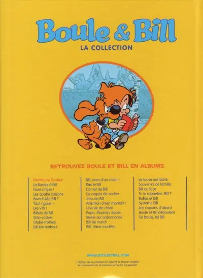 Verso de l'album Boule & Bill La collection Tome 1 Graine de cocker