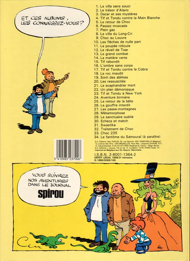 Verso de l'album Tif et Tondu Tome 22 Un plan démoniaque